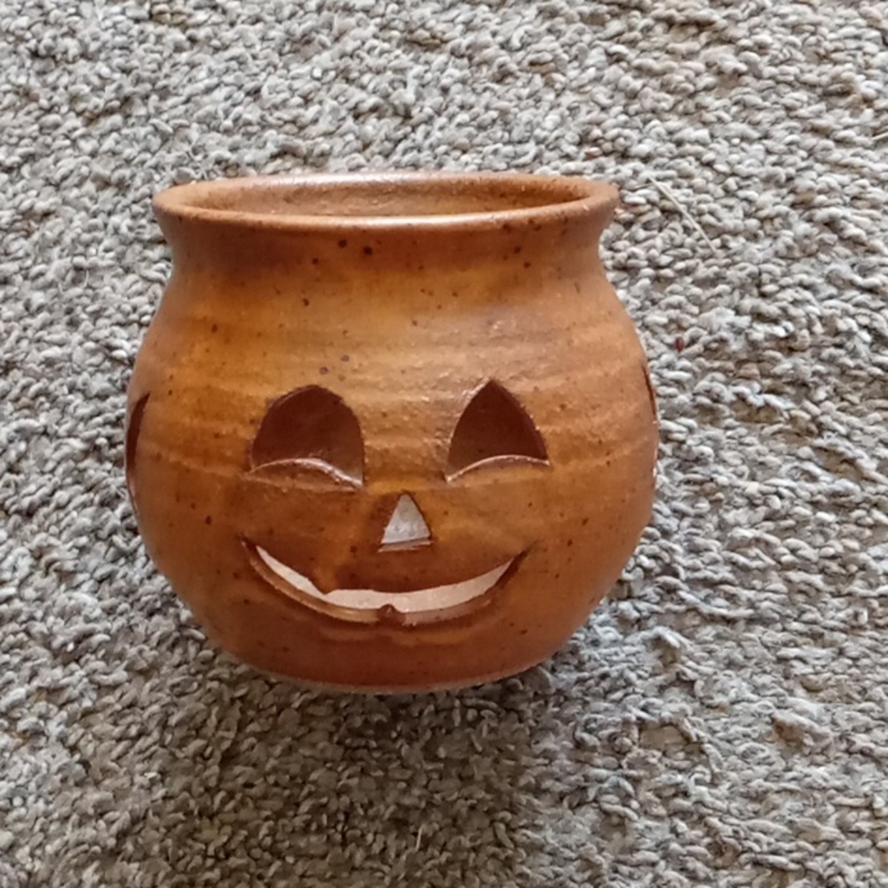 Studio Pottery Jack O Lantern Votive Holder Signed